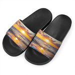 Sunrise Wave Print Black Slide Sandals