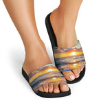 Sunrise Wave Print Black Slide Sandals