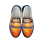 Sunrise Wave Print Black Slip On Shoes