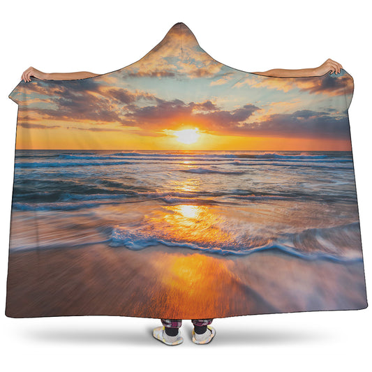 Sunrise Wave Print Hooded Blanket