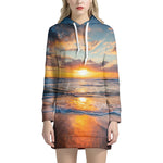 Sunrise Wave Print Hoodie Dress