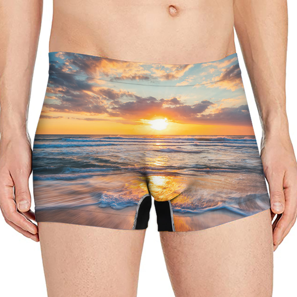 Sunrise Wave Print Men's Boxer Briefs