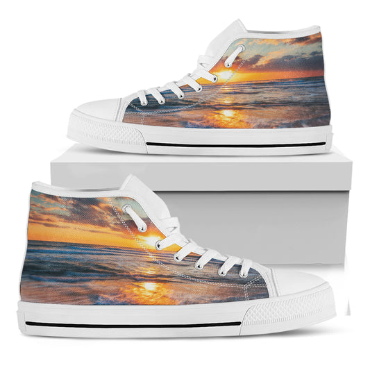Sunrise Wave Print White High Top Shoes