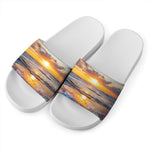 Sunrise Wave Print White Slide Sandals