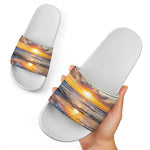 Sunrise Wave Print White Slide Sandals