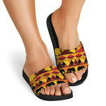 Sunset African Tribal Pattern Print Black Slide Sandals