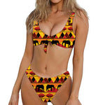 Sunset African Tribal Pattern Print Front Bow Tie Bikini