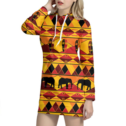 Sunset African Tribal Pattern Print Hoodie Dress