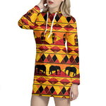Sunset African Tribal Pattern Print Hoodie Dress