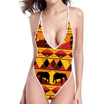 Sunset African Tribal Pattern Print One Piece High Cut Swimsuit