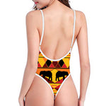 Sunset African Tribal Pattern Print One Piece High Cut Swimsuit