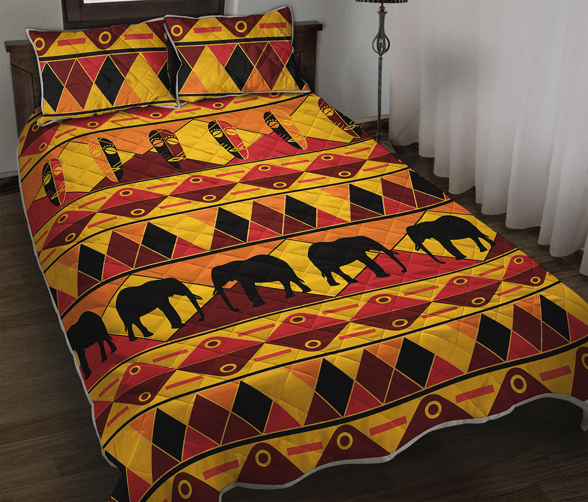 Sunset African Tribal Pattern Print Quilt Bed Set