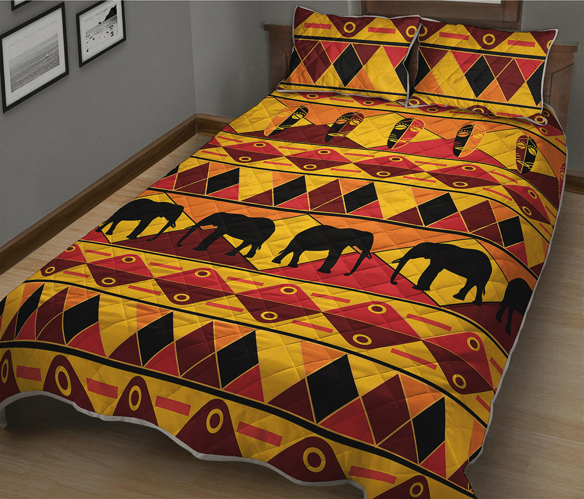 Sunset African Tribal Pattern Print Quilt Bed Set