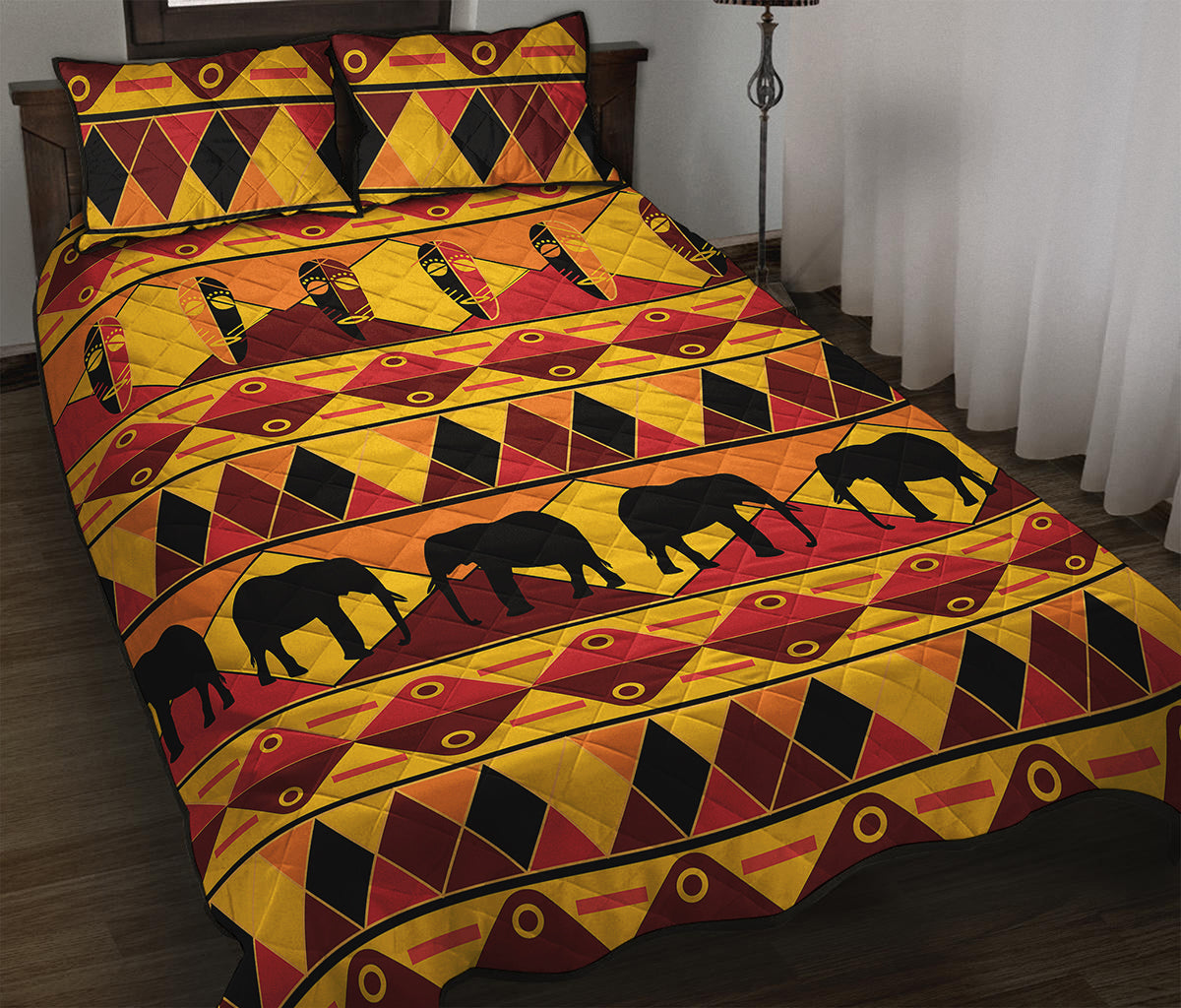 Sunset African Tribal Pattern Print Quilt Bed Set