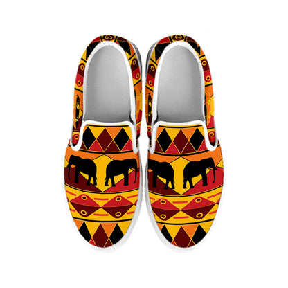 Sunset African Tribal Pattern Print White Slip On Shoes