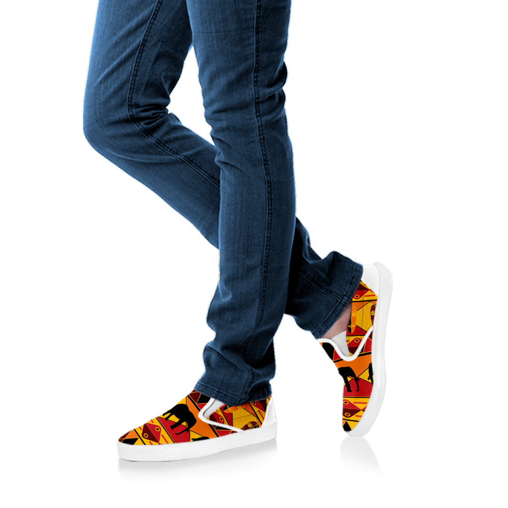 Sunset African Tribal Pattern Print White Slip On Shoes