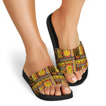 Sunset Ethnic African Tribal Print Black Slide Sandals