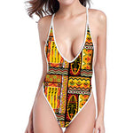 Sunset Ethnic African Tribal Print One Piece High Cut Swimsuit
