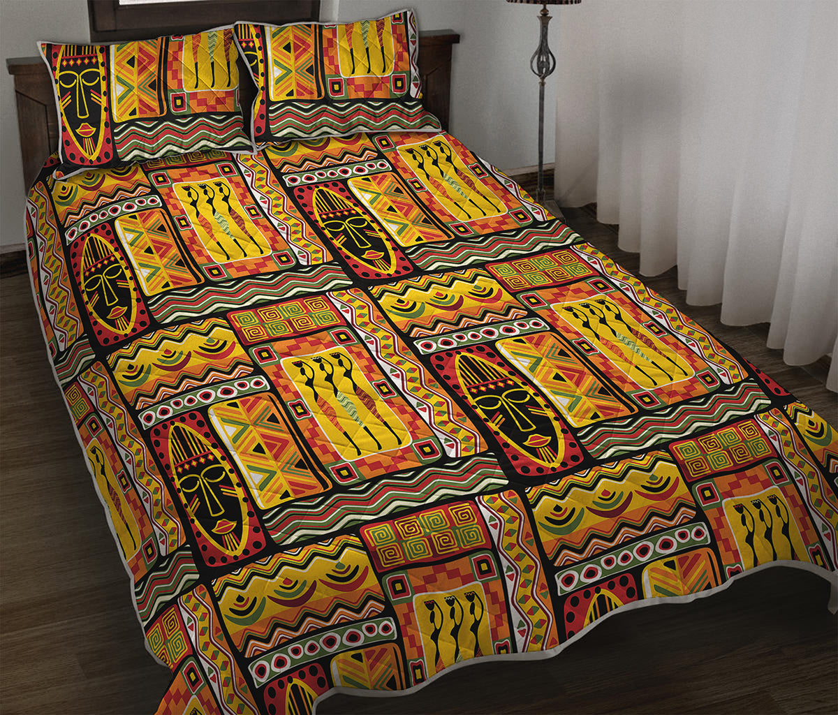 Sunset Ethnic African Tribal Print Quilt Bed Set