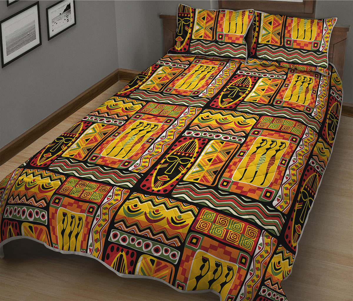 Sunset Ethnic African Tribal Print Quilt Bed Set