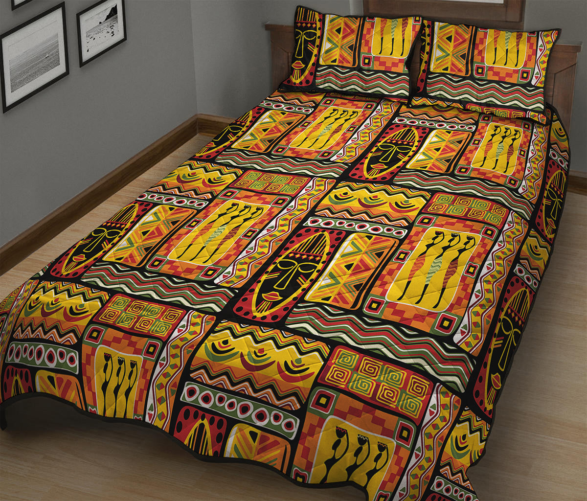 Sunset Ethnic African Tribal Print Quilt Bed Set