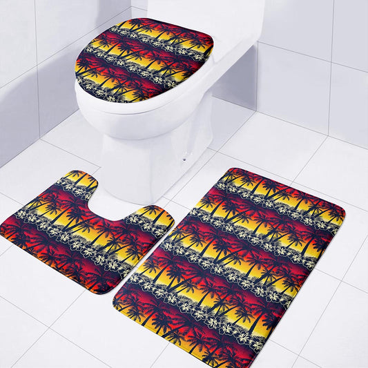Sunset Hibiscus Palm Tree Pattern Print 3 Piece Bath Mat Set