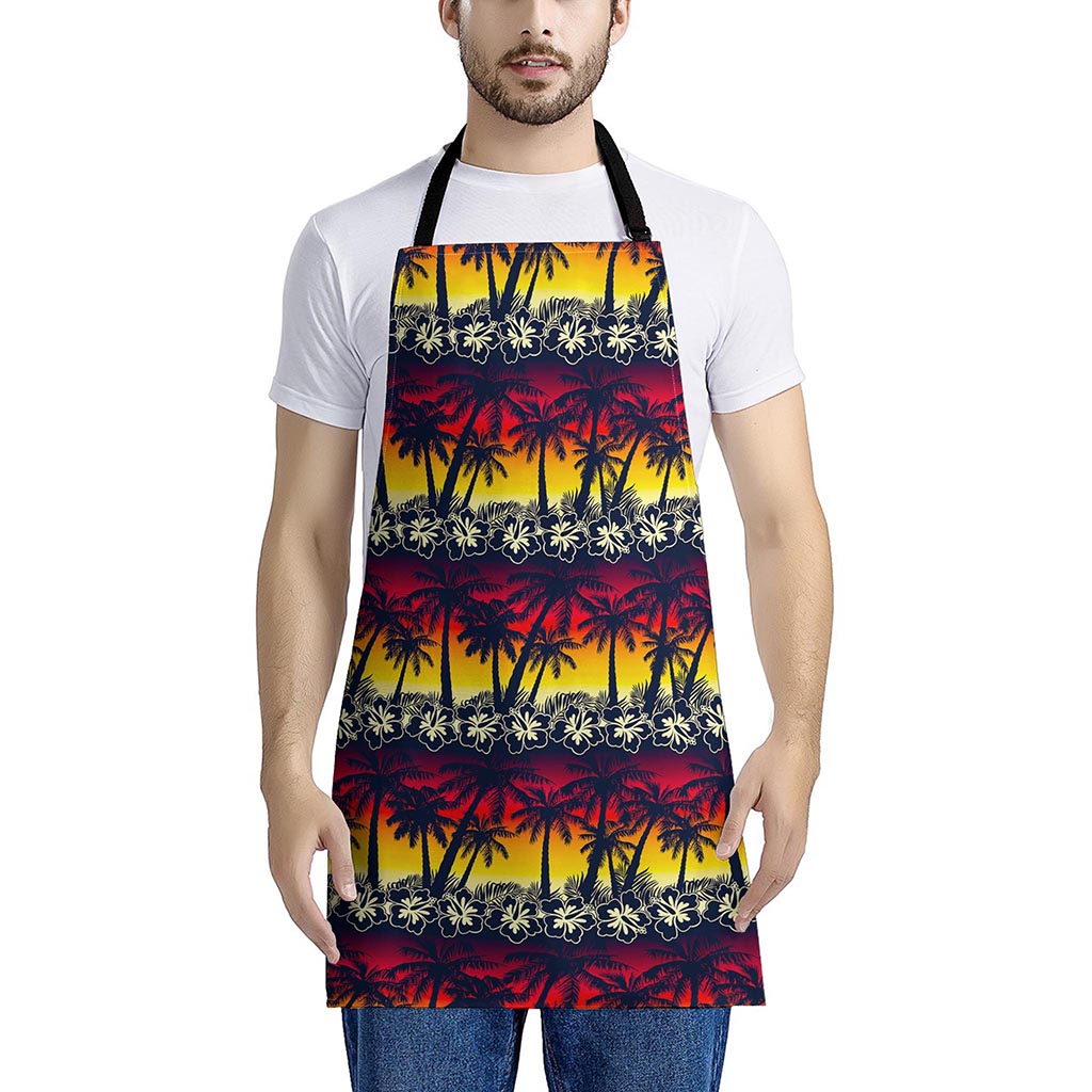 Sunset Hibiscus Palm Tree Pattern Print Apron