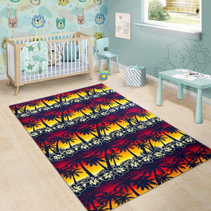 Sunset Hibiscus Palm Tree Pattern Print Area Rug GearFrost