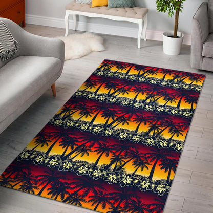 Sunset Hibiscus Palm Tree Pattern Print Area Rug GearFrost
