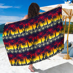 Sunset Hibiscus Palm Tree Pattern Print Beach Sarong Wrap