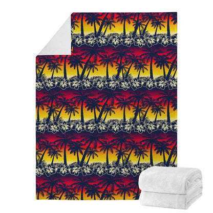 Sunset Hibiscus Palm Tree Pattern Print Blanket