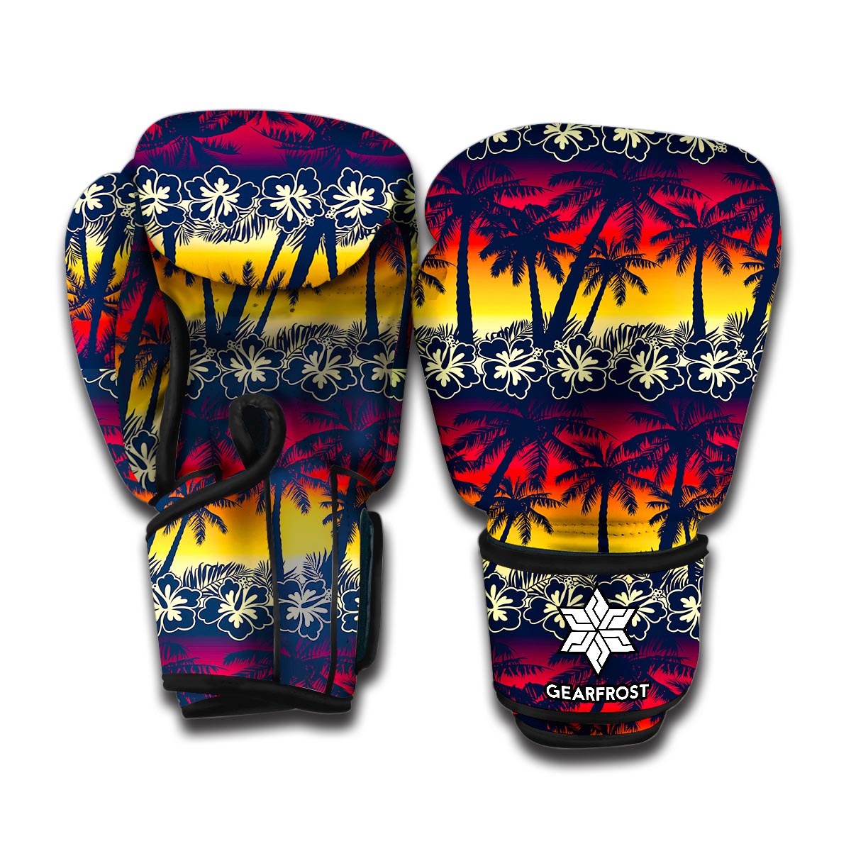 Sunset Hibiscus Palm Tree Pattern Print Boxing Gloves