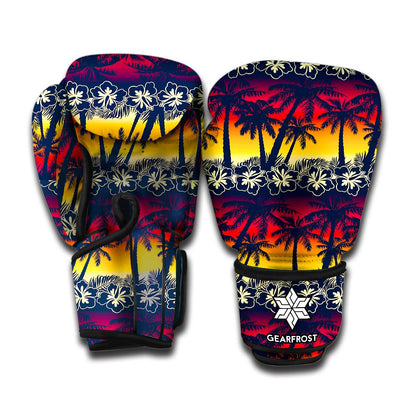 Sunset Hibiscus Palm Tree Pattern Print Boxing Gloves