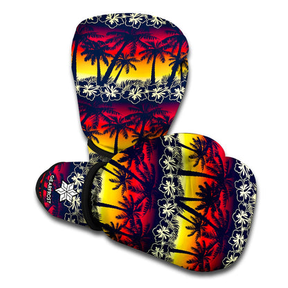 Sunset Hibiscus Palm Tree Pattern Print Boxing Gloves