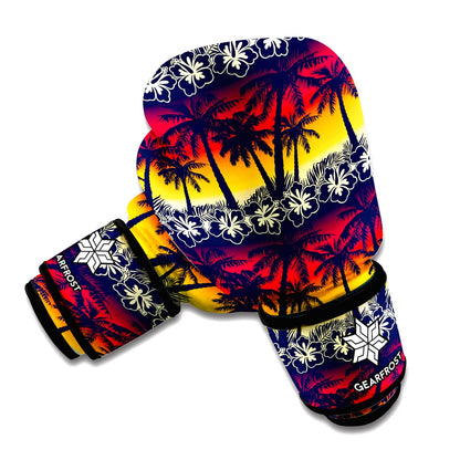 Sunset Hibiscus Palm Tree Pattern Print Boxing Gloves