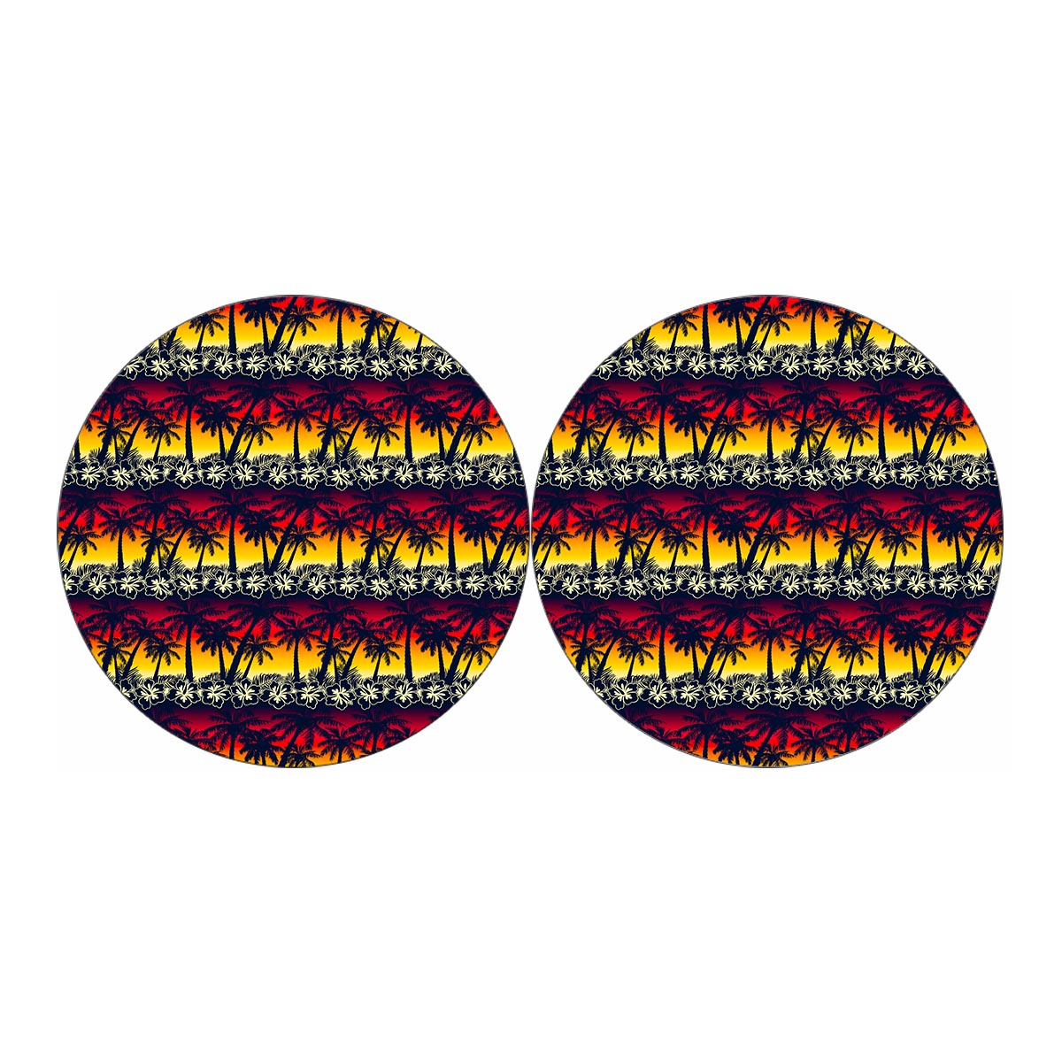 Sunset Hibiscus Palm Tree Pattern Print Car Coasters