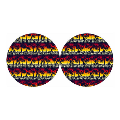 Sunset Hibiscus Palm Tree Pattern Print Car Coasters