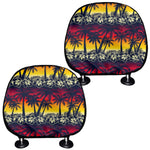 Sunset Hibiscus Palm Tree Pattern Print Car Headrest Covers