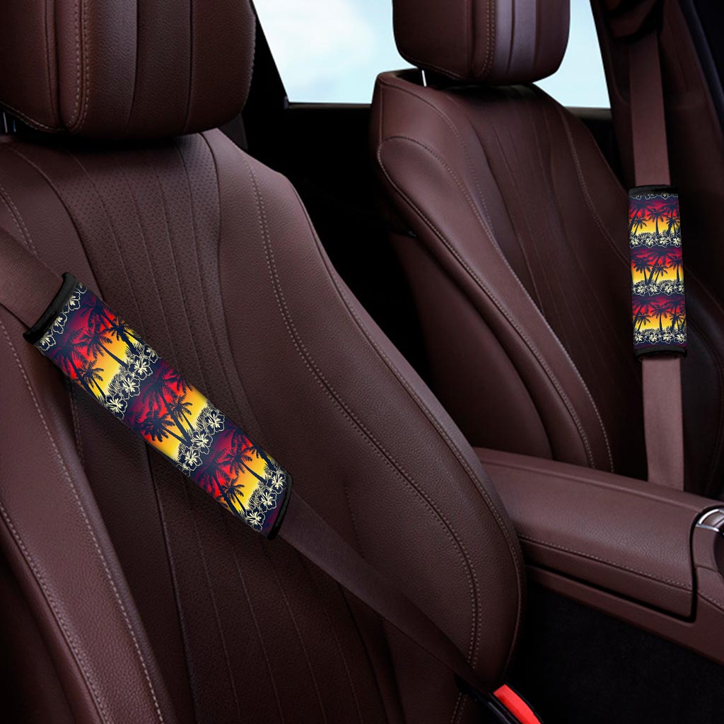 Sunset Hibiscus Palm Tree Pattern Print Car Seat Belt Covers