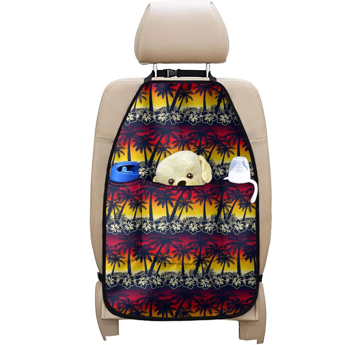 Sunset Hibiscus Palm Tree Pattern Print Car Seat Organizers