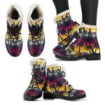 Sunset Hibiscus Palm Tree Pattern Print Comfy Boots GearFrost