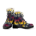 Sunset Hibiscus Palm Tree Pattern Print Comfy Boots GearFrost