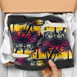 Sunset Hibiscus Palm Tree Pattern Print Comfy Boots GearFrost