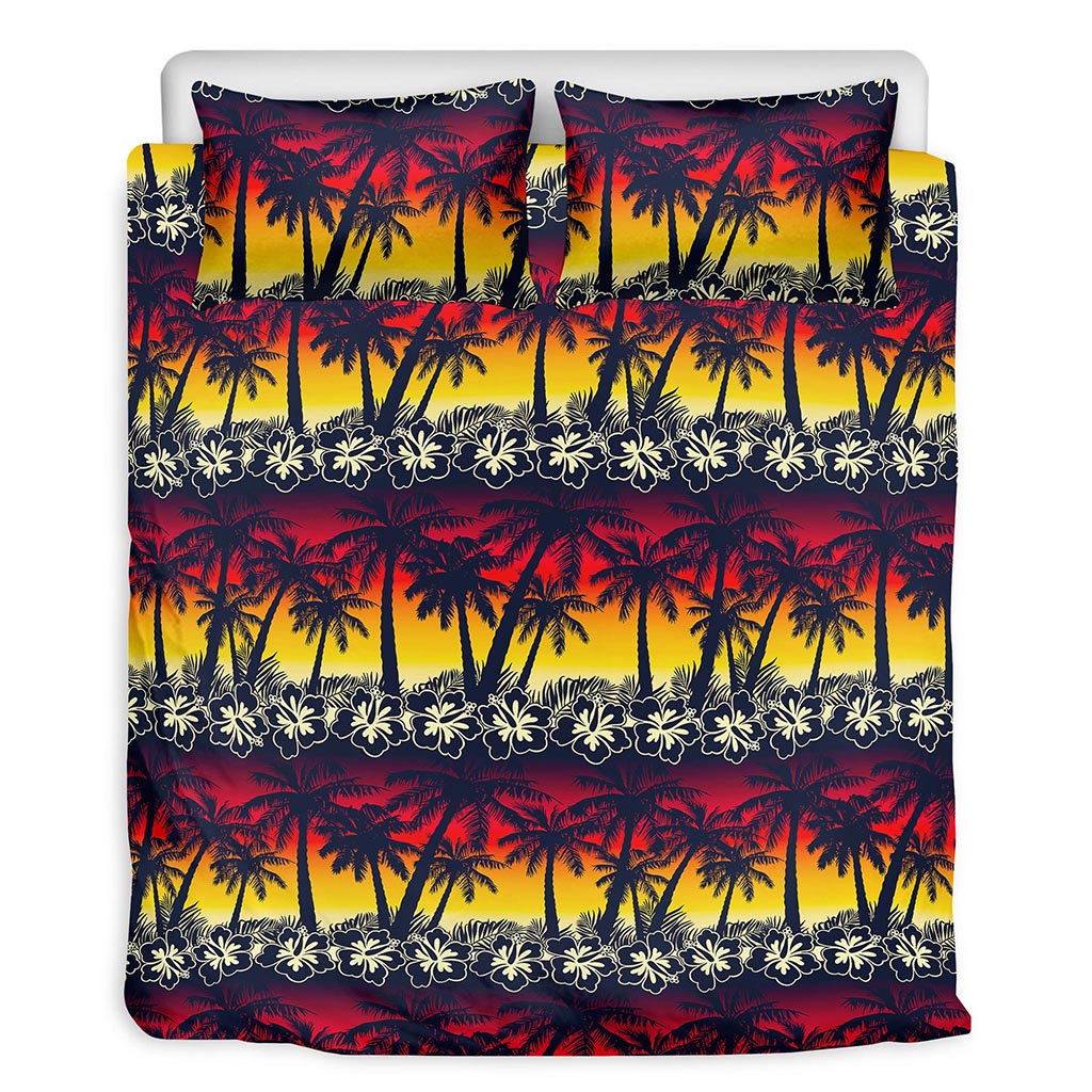 Sunset Hibiscus Palm Tree Pattern Print Duvet Cover Bedding Set
