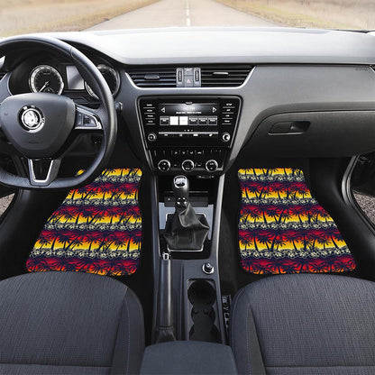 Sunset Hibiscus Palm Tree Pattern Print Front and Back Car Floor Mats