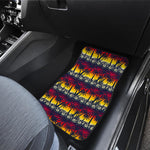 Sunset Hibiscus Palm Tree Pattern Print Front and Back Car Floor Mats