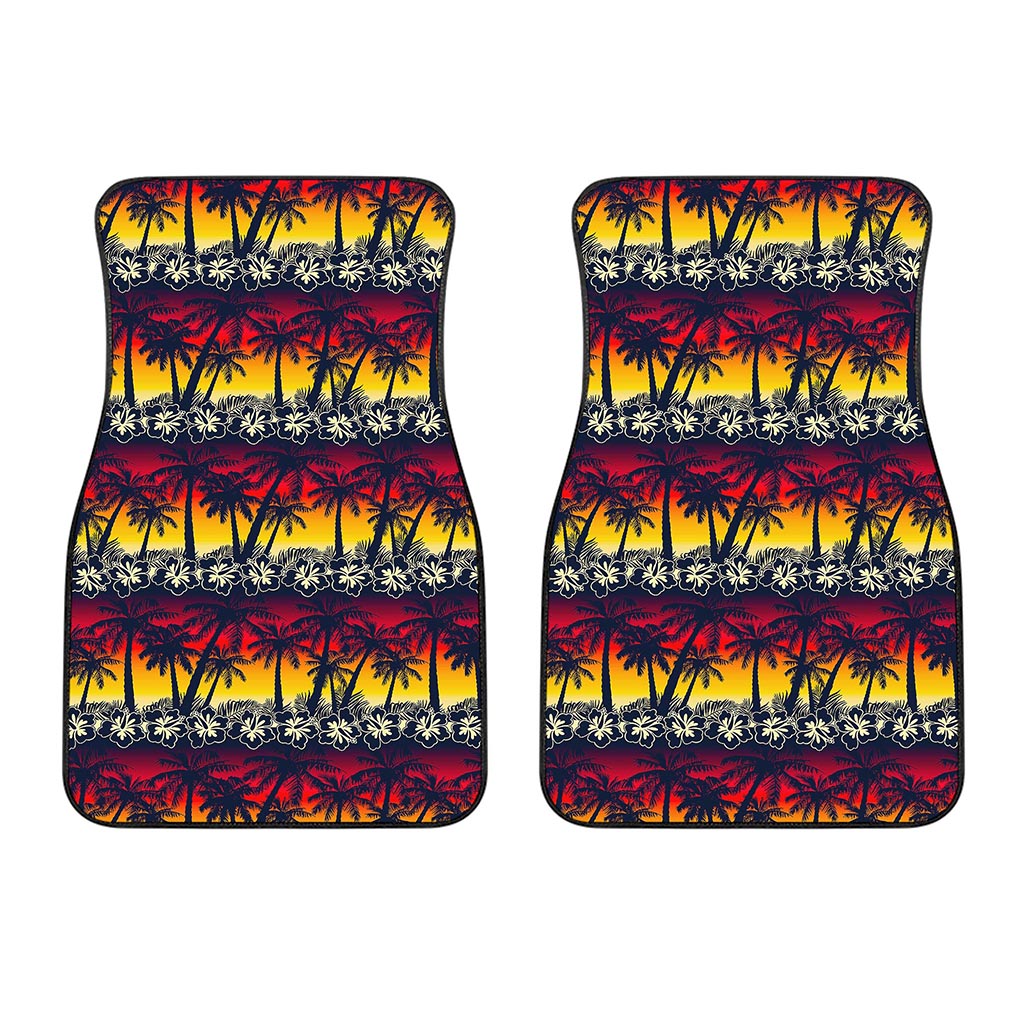 Sunset Hibiscus Palm Tree Pattern Print Front Car Floor Mats