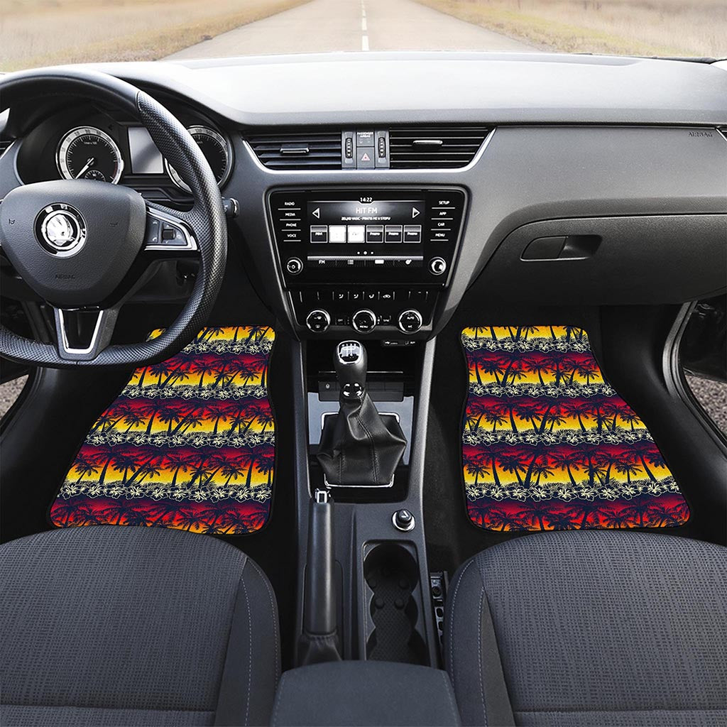 Sunset Hibiscus Palm Tree Pattern Print Front Car Floor Mats