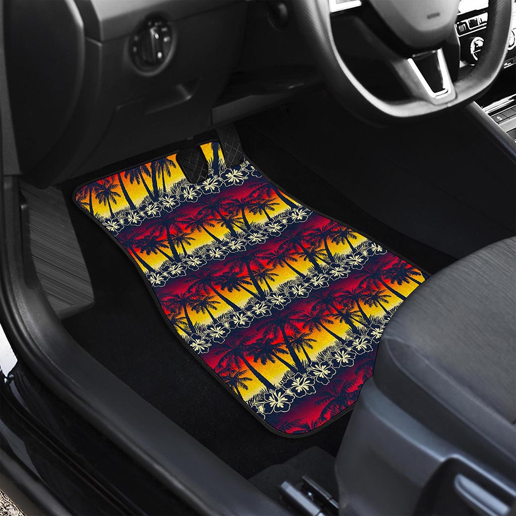 Sunset Hibiscus Palm Tree Pattern Print Front Car Floor Mats