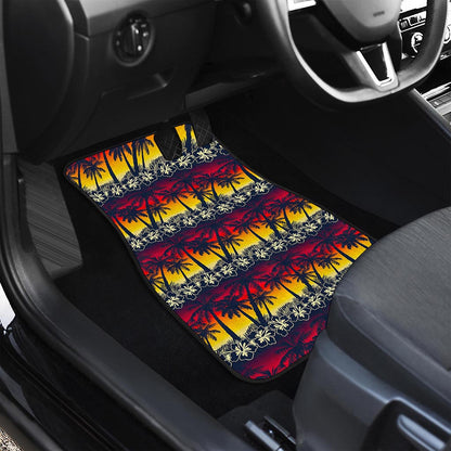 Sunset Hibiscus Palm Tree Pattern Print Front Car Floor Mats